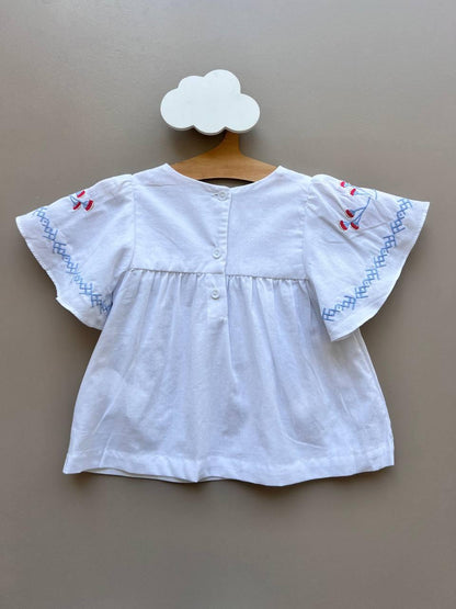 White & Blue Embroidered T-Shirt - La Farandole Paris
