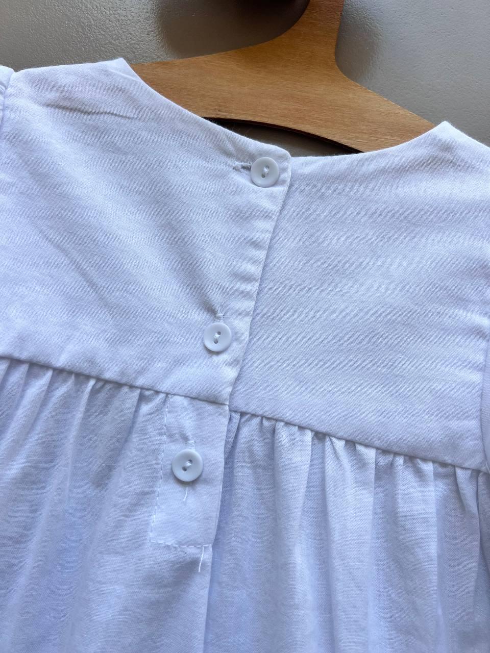 White & Blue Embroidered T-Shirt - La Farandole Paris
