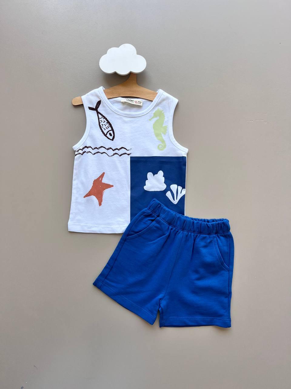 Navy & White Cotton Summer 2 Pcs Set - La Farandole Paris