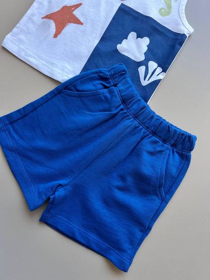Navy & White Cotton Summer 2 Pcs Set - La Farandole Paris