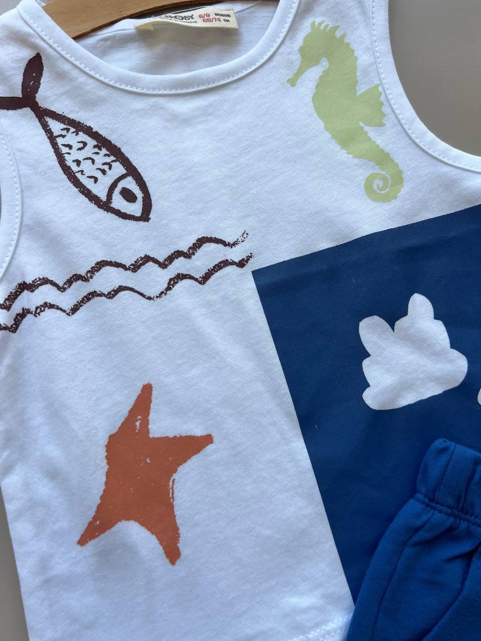 Navy & White Cotton Summer 2 Pcs Set - La Farandole Paris