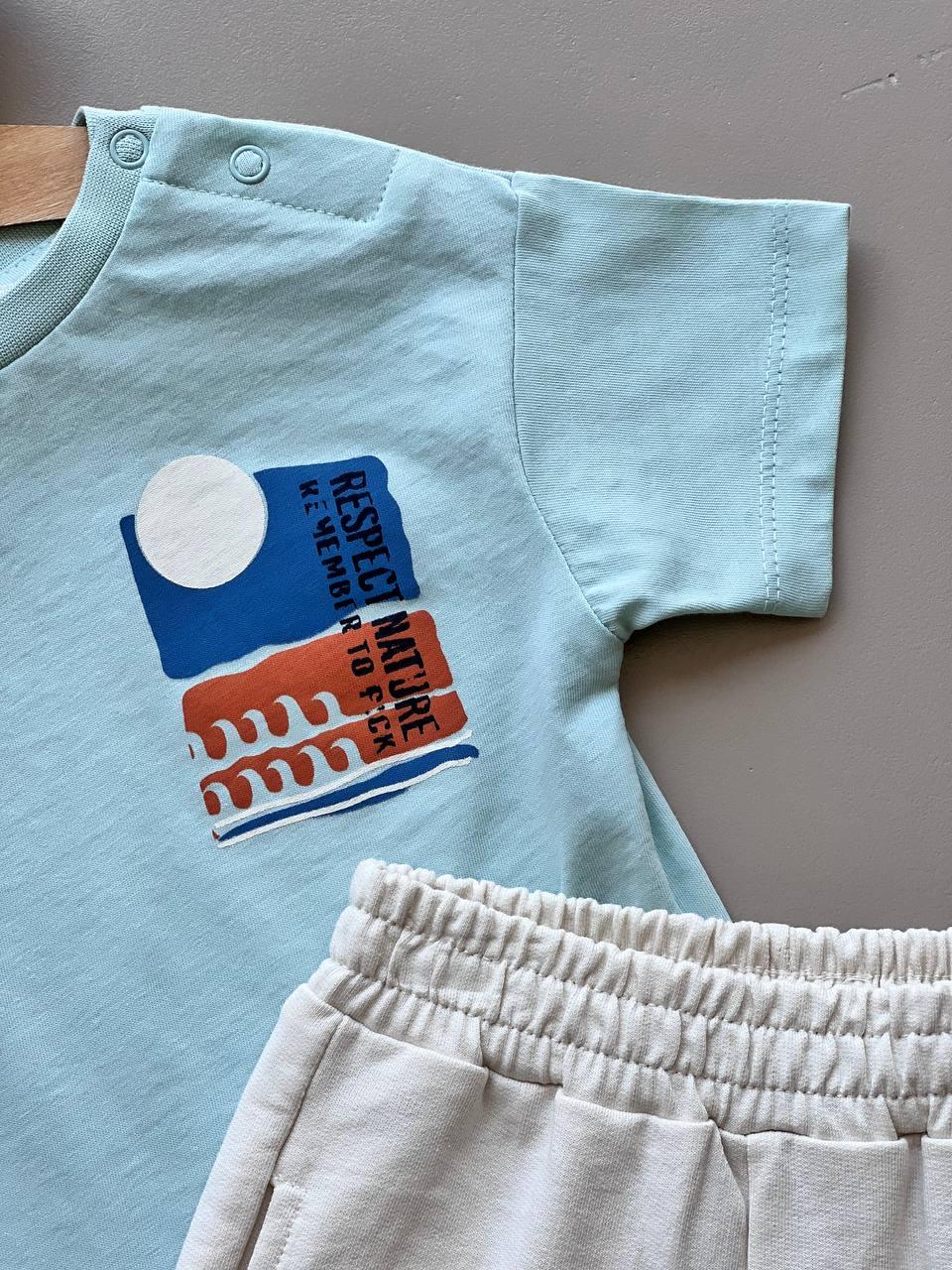 Off-White & Blue Cotton Summer 2 Pcs Set - La Farandole Paris