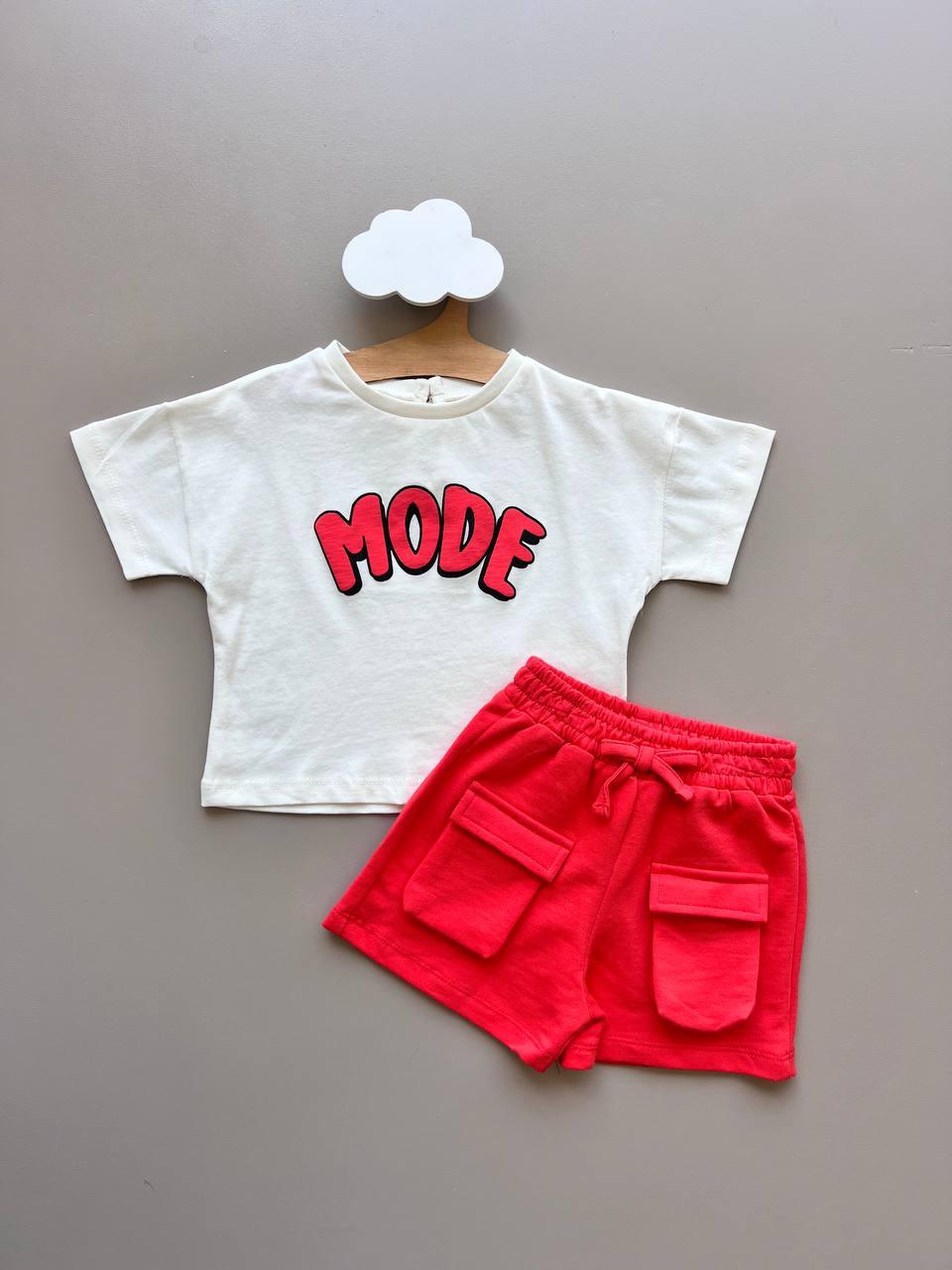 Off-White & Red Cotton Summer 2 Pcs Set - La Farandole Paris