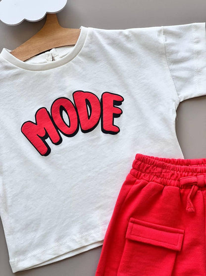 Off-White & Red Cotton Summer 2 Pcs Set - La Farandole Paris