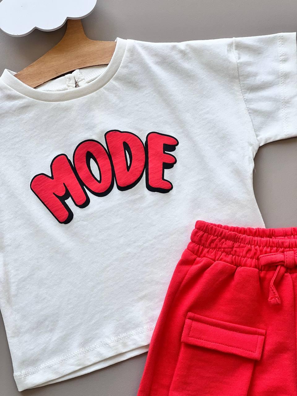 Off-White & Red Cotton Summer 2 Pcs Set - La Farandole Paris