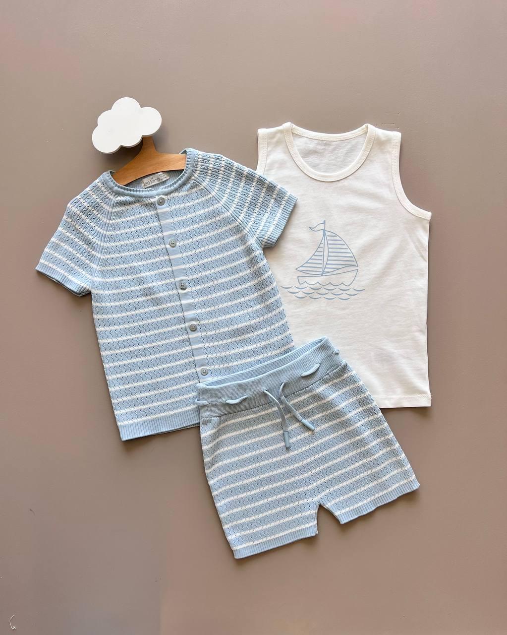 Blue & White 3 Pcs Summer Set - La Farandole Paris