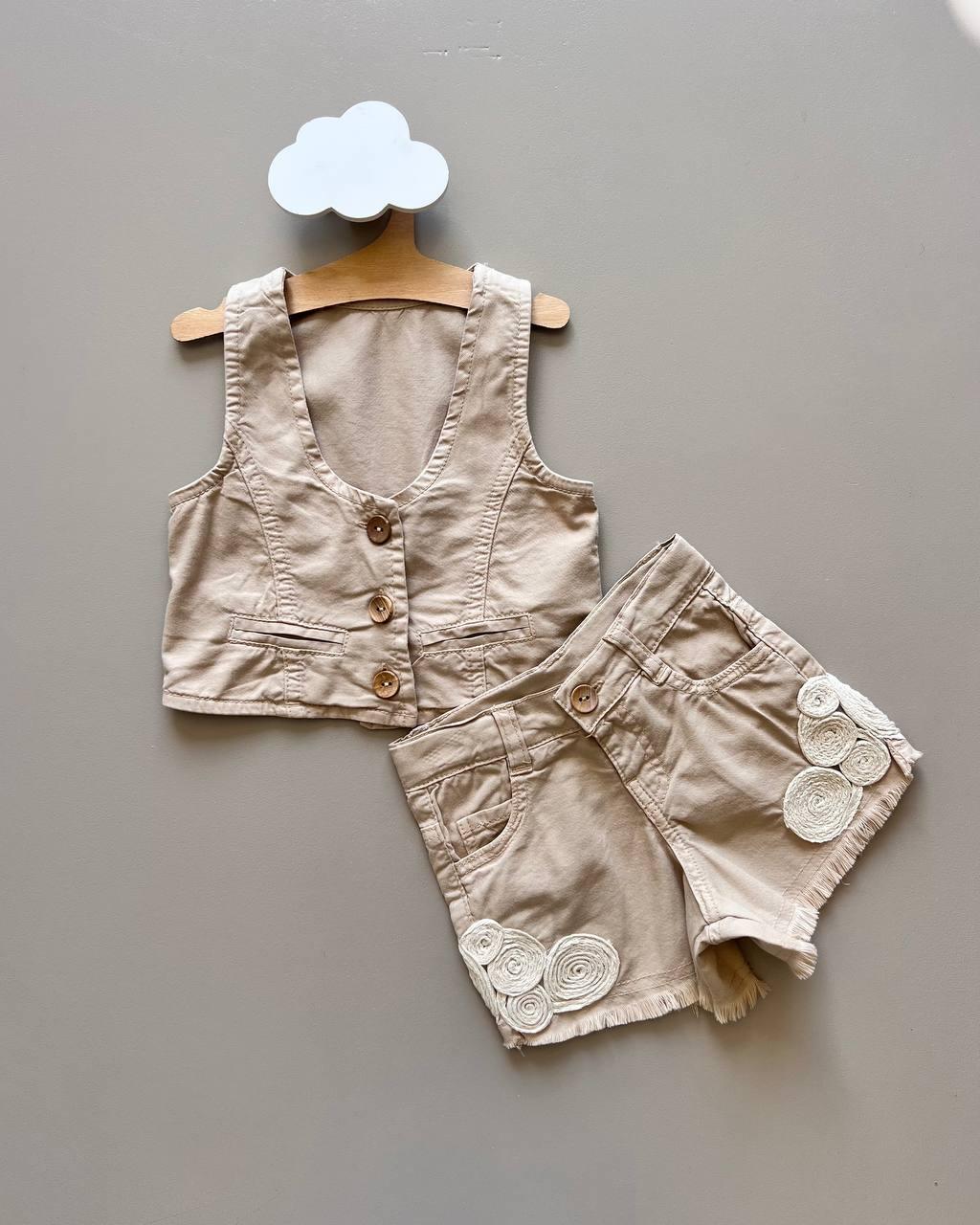 Beige Summer 2 Pcs Denim Set - La Farandole Paris