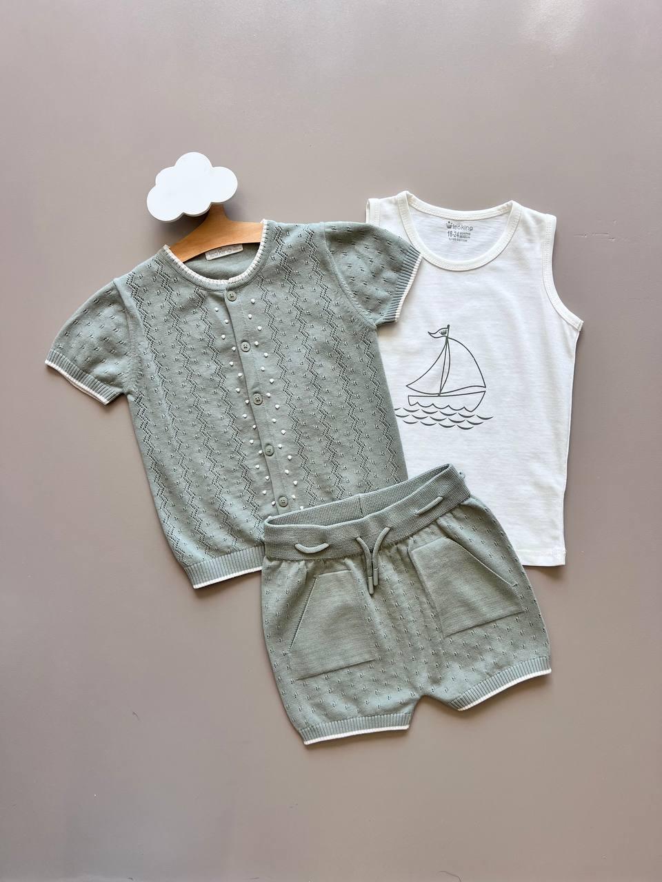 Green & White 3 Pcs Summer Set - La Farandole Paris