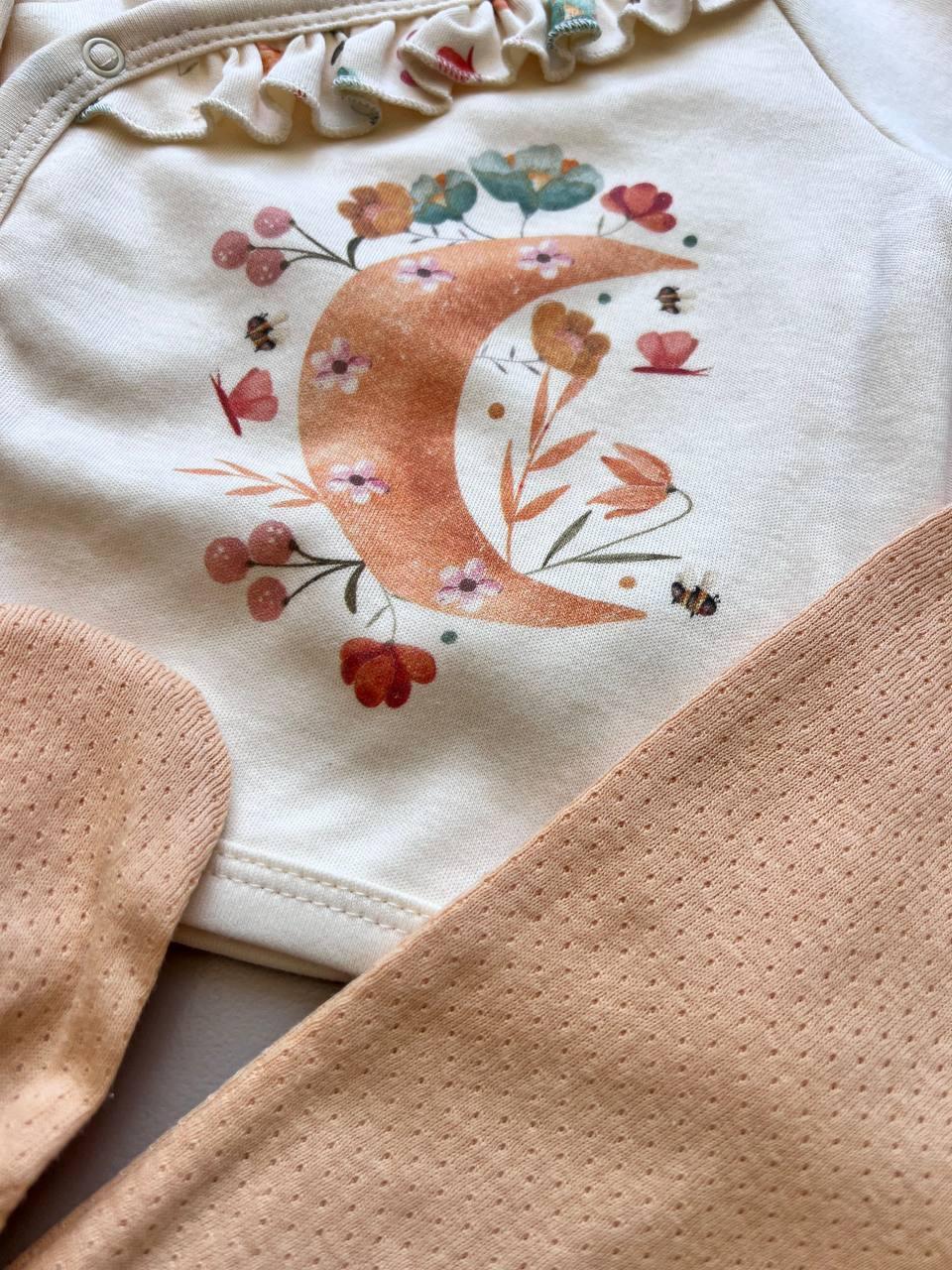 Flowers Beige & Orange GOTS™ Certified Organic Cotton 10 Pcs Hospital Set - La Farandole Paris