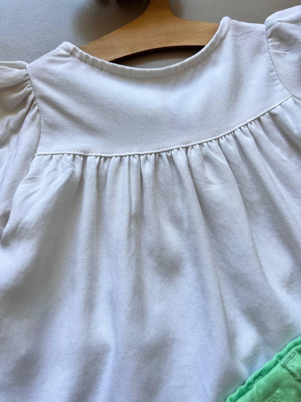 Off-White & Green embroidered Summer 2 Pcs Set - La Farandole Paris