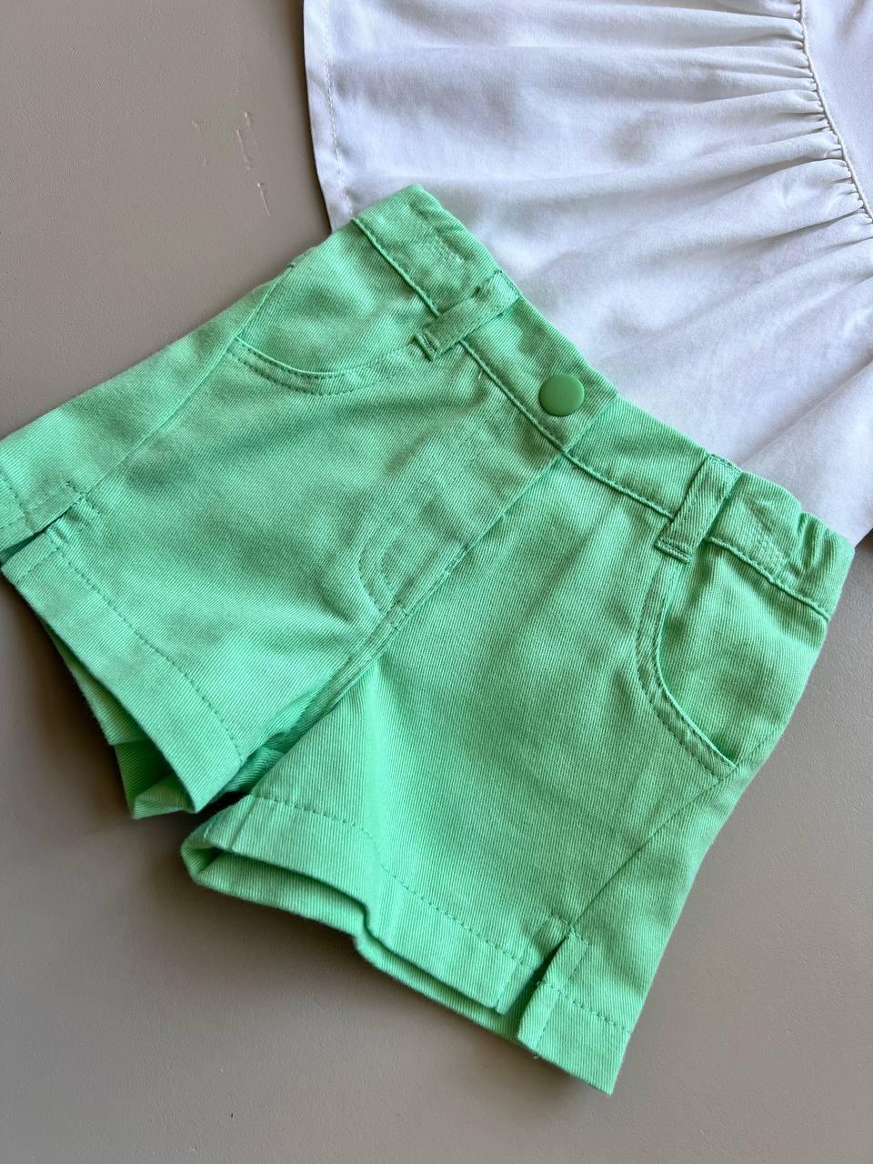 Off-White & Green embroidered Summer 2 Pcs Set - La Farandole Paris