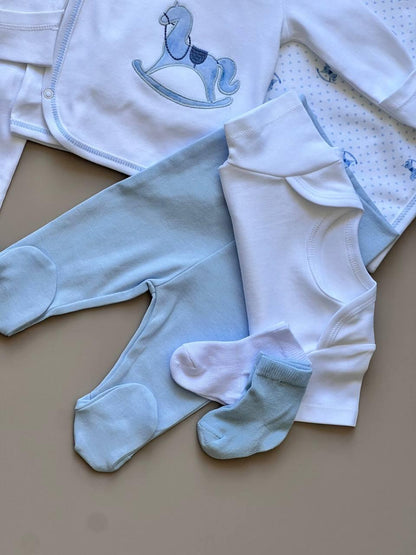 My Toy Horse Blue & White GOTS™ Certified Organic Cotton 10 Pcs Hospital Set - La Farandole Paris