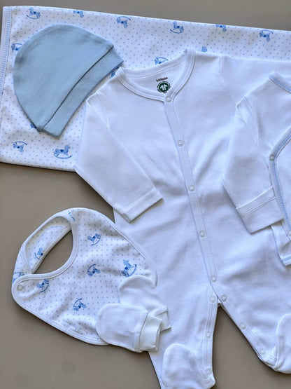 My Toy Horse Blue & White GOTS™ Certified Organic Cotton 10 Pcs Hospital Set - La Farandole Paris