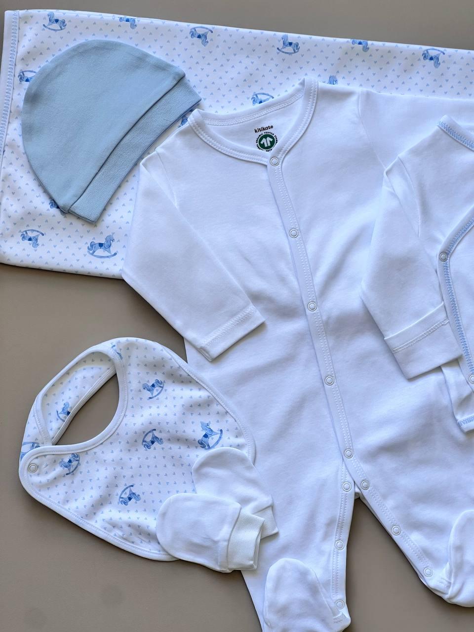 My Toy Horse Blue & White GOTS™ Certified Organic Cotton 10 Pcs Hospital Set - La Farandole Paris