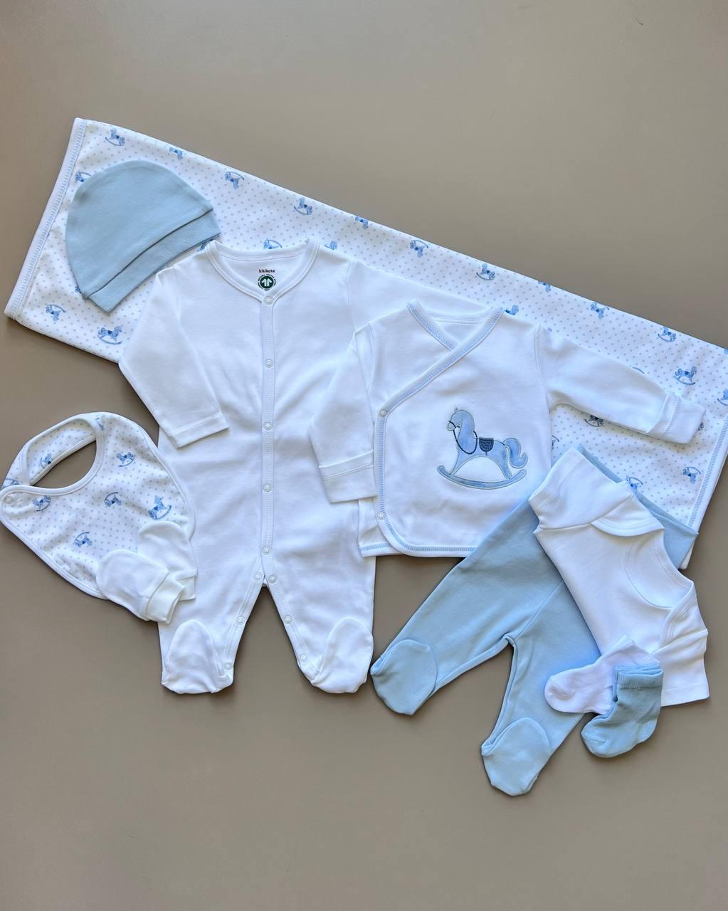 My Toy Horse Blue & White GOTS™ Certified Organic Cotton 10 Pcs Hospital Set - La Farandole Paris