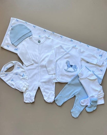 My Toy Horse Blue & White GOTS™ Certified Organic Cotton 10 Pcs Hospital Set - La Farandole Paris