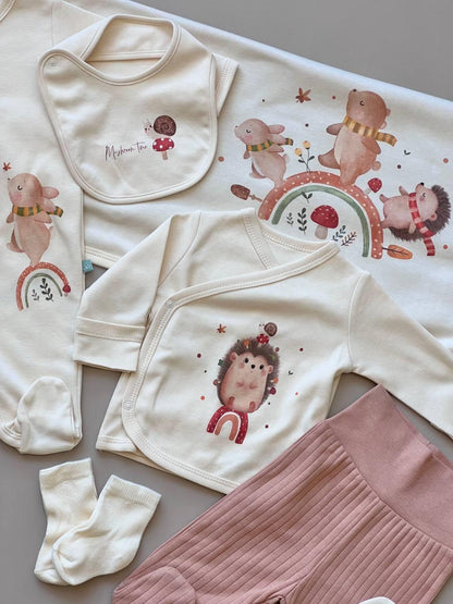 Mushroom Beige & Brown GOTS™ Certified Organic Cotton 10 Pcs Hospital Set - La Farandole Paris