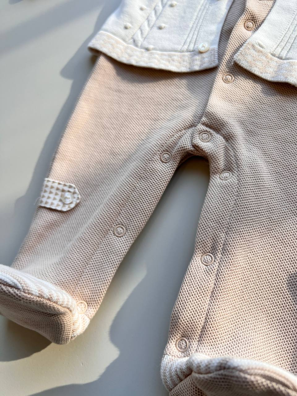 Beige Organic Cotton Overall With White Jacket