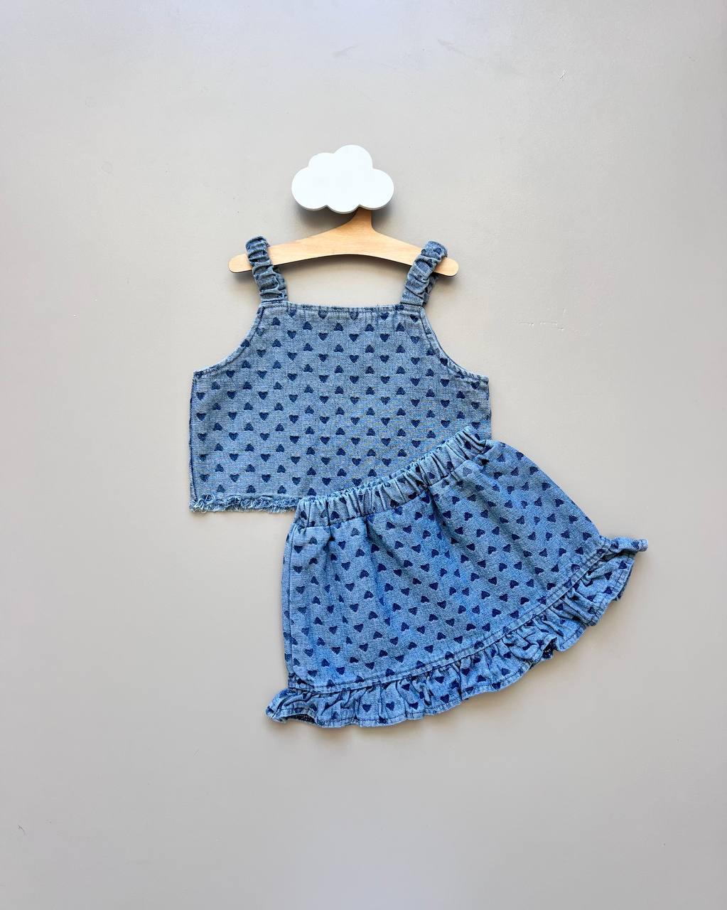 Heart Blue Denim 2 Pcs Set - La Farandole Paris