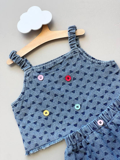 Heart Blue Denim 2 Pcs Set - La Farandole Paris