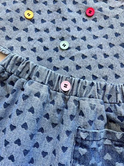 Heart Blue Denim 2 Pcs Set - La Farandole Paris