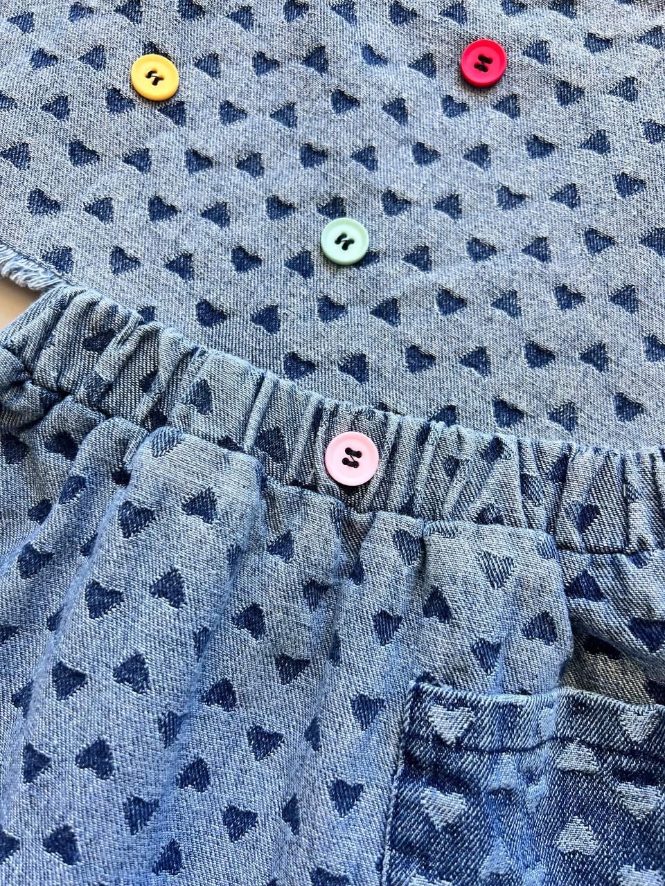 Heart Blue Denim 2 Pcs Set - La Farandole Paris