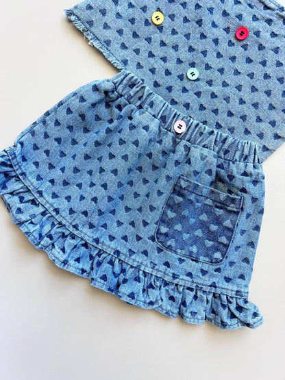 Heart Blue Denim 2 Pcs Set - La Farandole Paris
