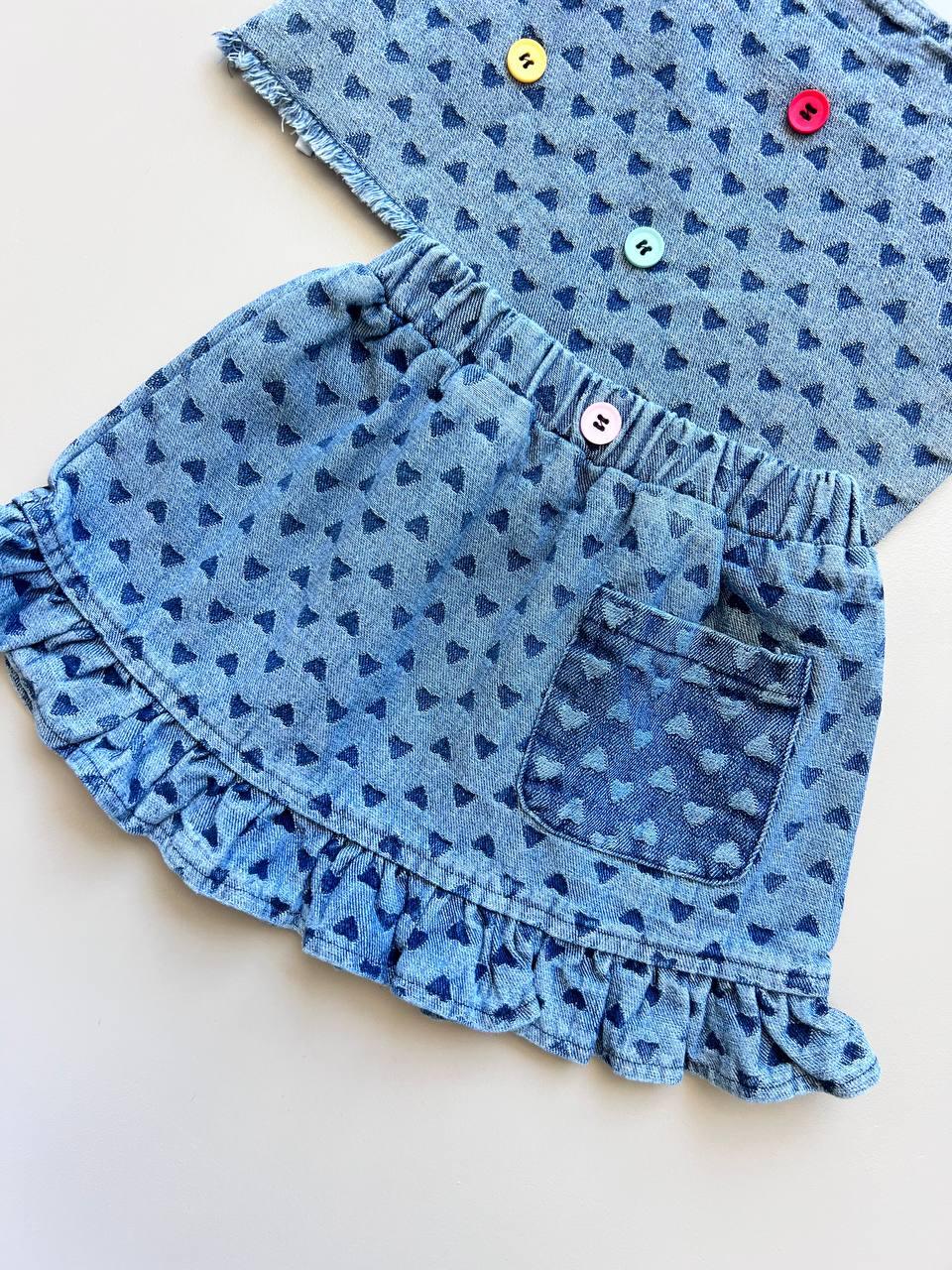 Heart Blue Denim 2 Pcs Set - La Farandole Paris