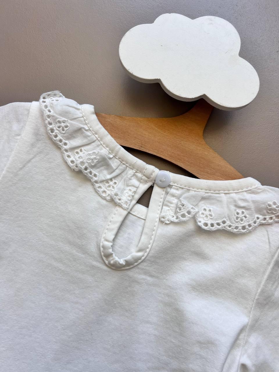 White Embroidered Neck T-Shirt - La Farandole Paris