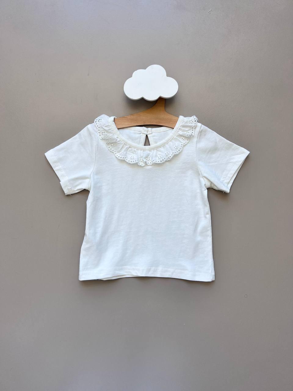 White Embroidered Neck T-Shirt - La Farandole Paris