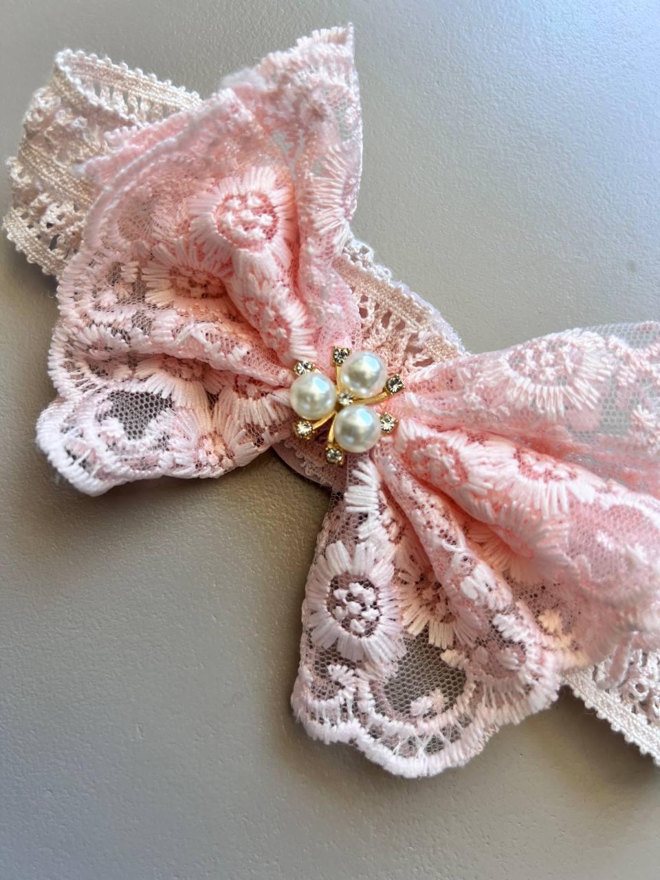 Butterfly Lace Hair Band With Pearls - La Farandole Paris