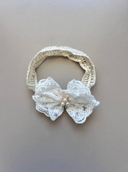 Butterfly Lace Hair Band With Pearls - La Farandole Paris