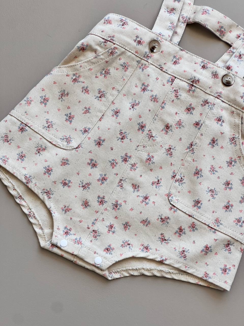 Beige Floral Jeans Salopettes