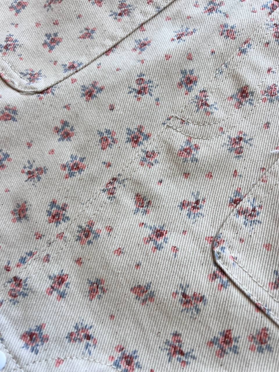 Beige Floral Jeans Salopettes