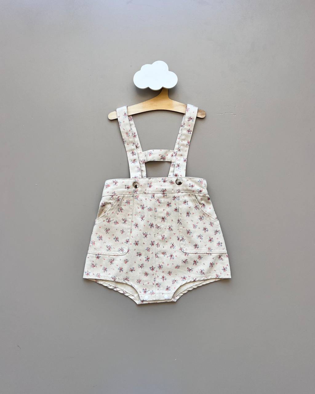 Beige Floral Jeans Salopettes