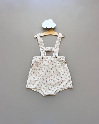 Beige Floral Jeans Salopettes