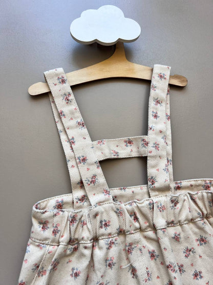 Beige Floral Jeans Salopettes