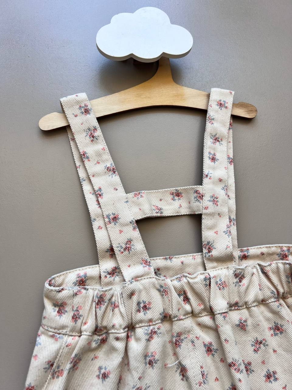 Beige Floral Jeans Salopettes