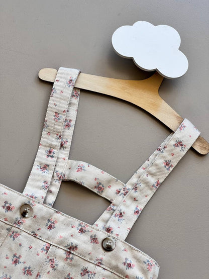 Beige Floral Jeans Salopettes