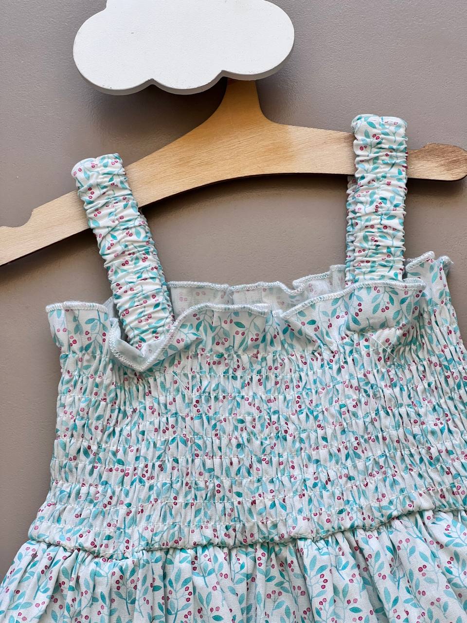 Blue Floral Romper With Hat 2 Pcs Set