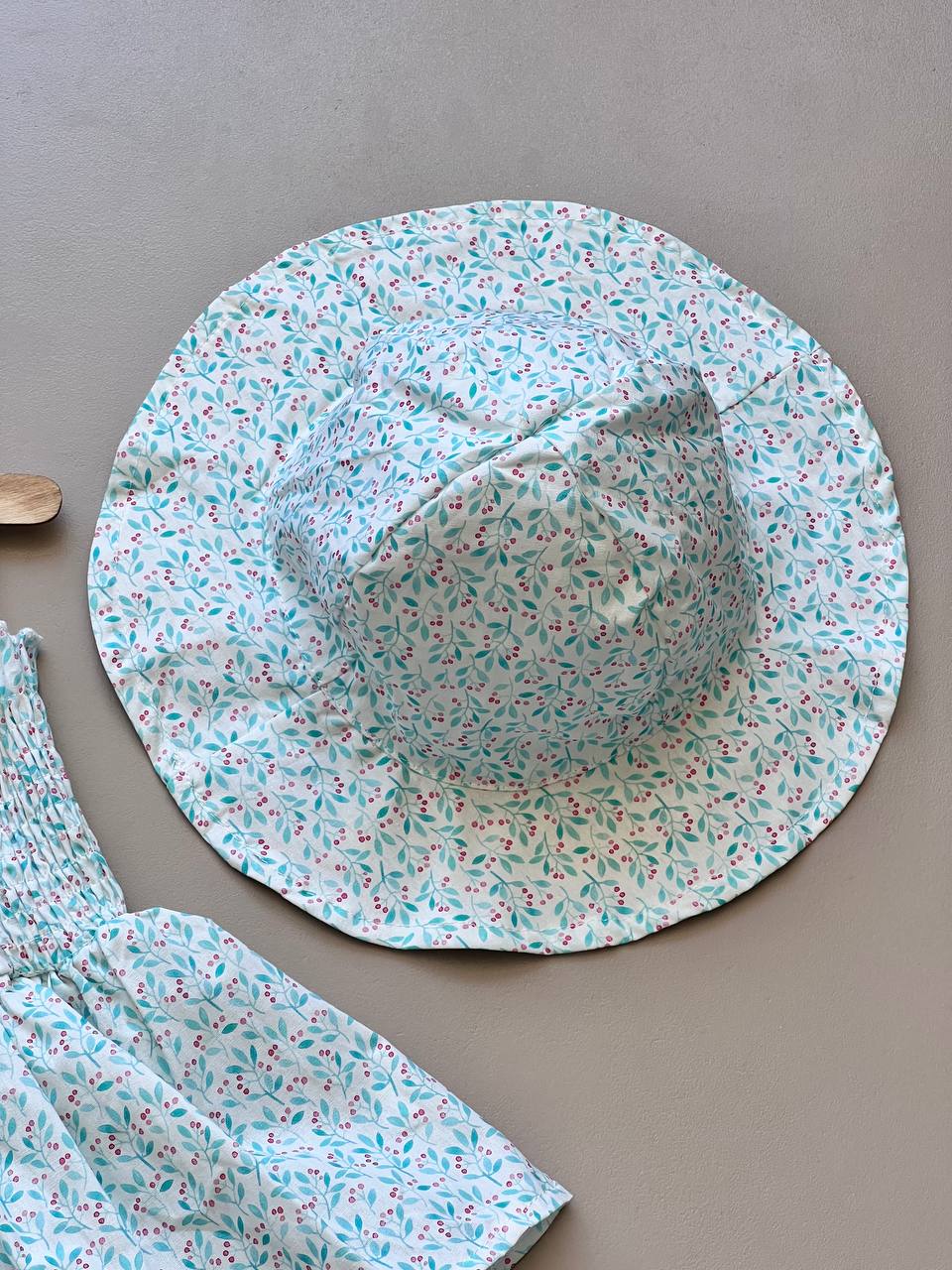 Blue Floral Romper With Hat 2 Pcs Set