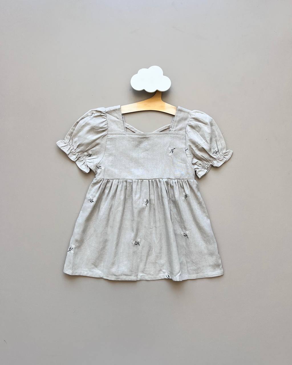 Beige Linen Floral Dress