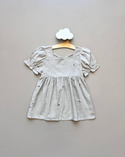 Beige Linen Floral Dress