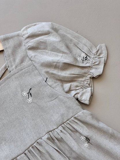 Beige Linen Floral Dress