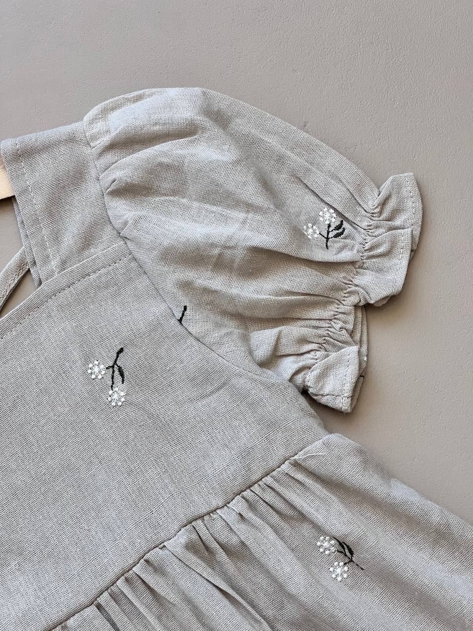 Beige Linen Floral Dress