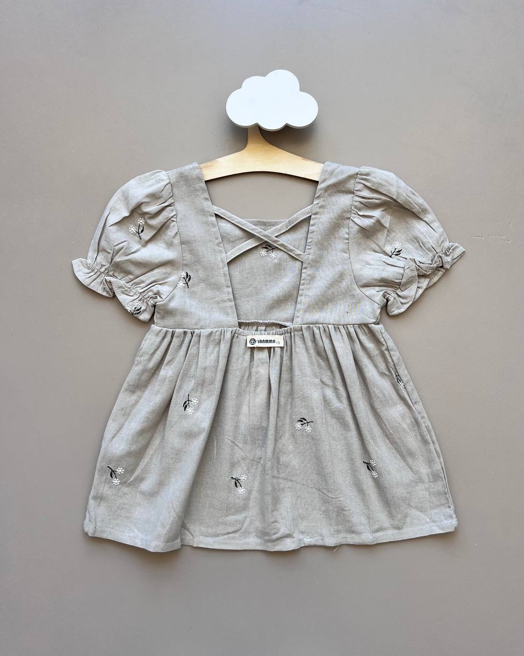 Beige Linen Floral Dress