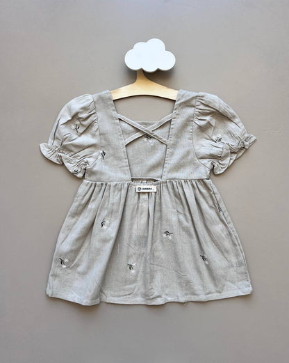 Beige Linen Floral Dress