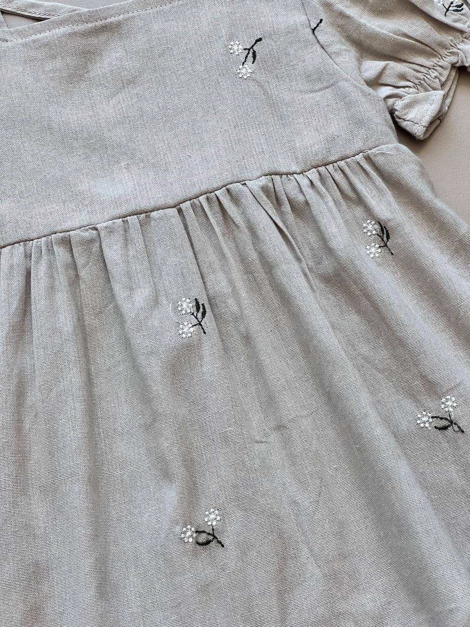 Beige Linen Floral Dress