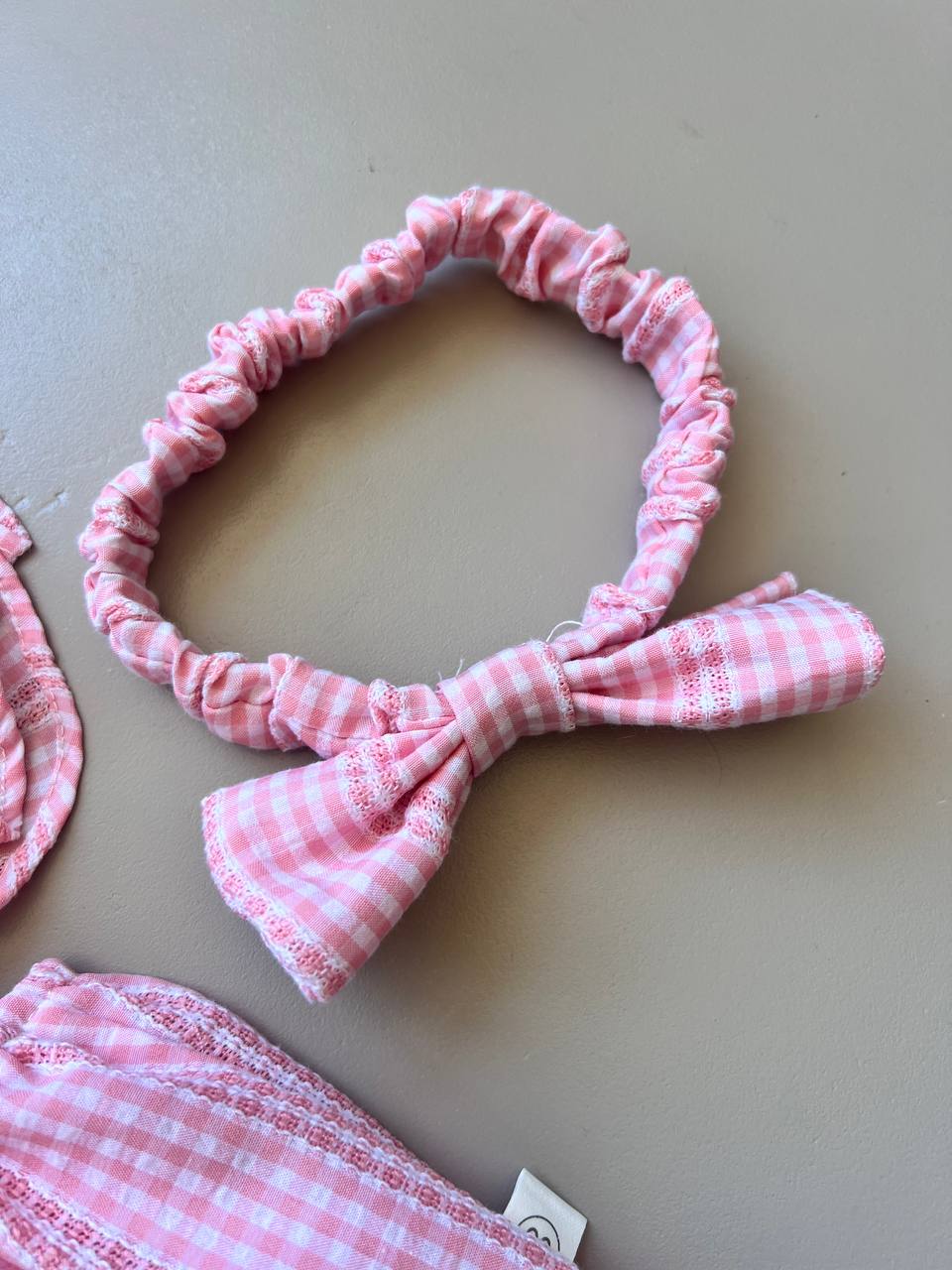 Pink Embroidered Cotton Romper With Hairband