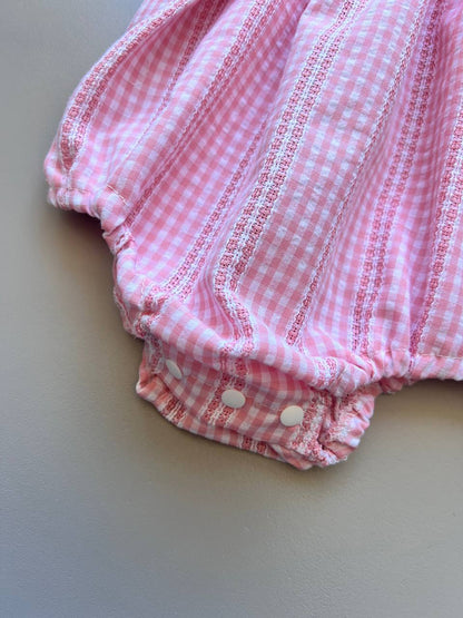 Pink Embroidered Cotton Romper With Hairband